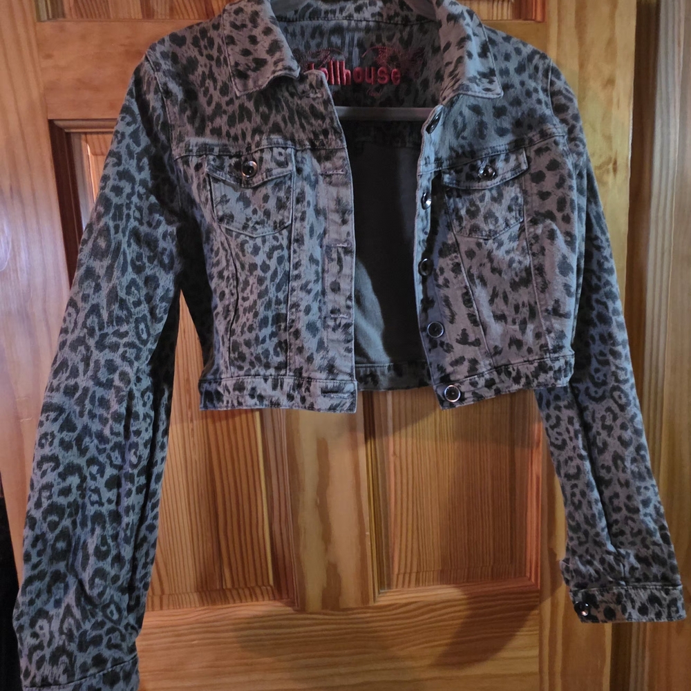 Dollhouse Gray Leopard Print Jean Jacket